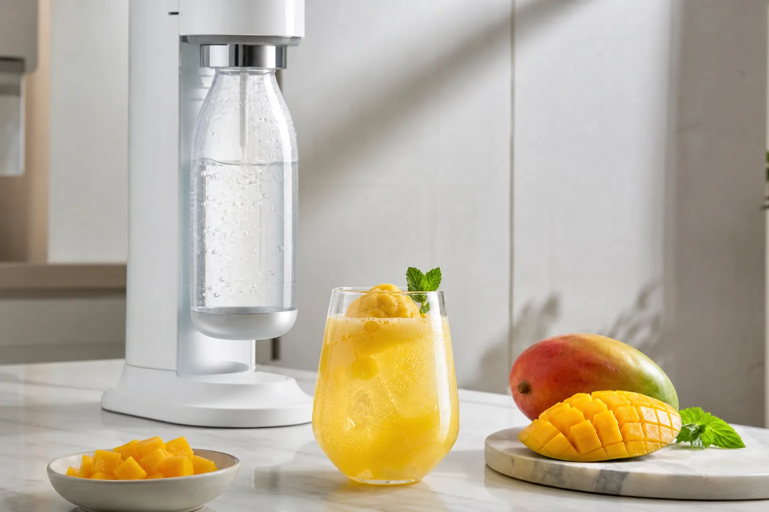Mango-Sorbet-Fizz mit Wassersprudler